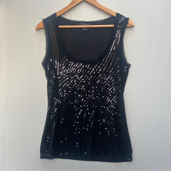 White House Black Market | Shimmering Sequin Black Tank Top - Picture 4 of 10